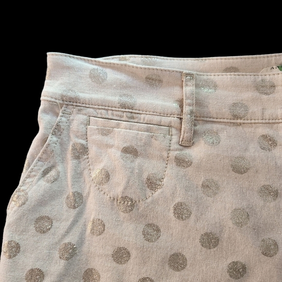 EUC ANTHROPOLOGIE LINEN BLEND BERMUDA SHORTS TAN & GOLD POLKA DOT MID RISE SZ 27 - Picture 5 of 13